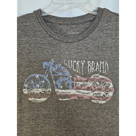 Lucky Brand American Patriotic Gray Motorcycle Mens T Shirt Size M - Picture 2 of 3